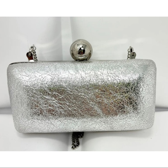 Milly Silver Foiled Hard Clutch Formal Small Chain Shoulder Bag Metallic - Picture 5 of 13